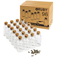 RUBY - 96 Botellas de Deseo 30 x 60mm(25 ml Aprox)- Mini Botellas de Cristal con Tapones de Corcho- Mensaje- Deseo de…